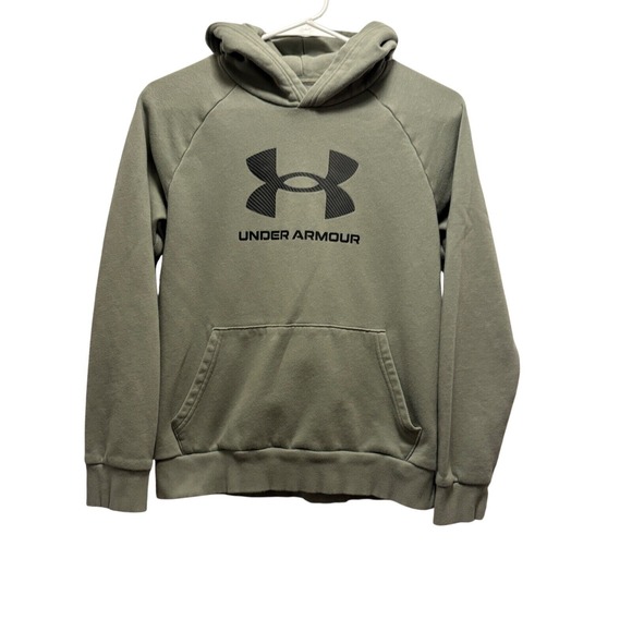 Under Armour Other - Under Armour Hoodie Pullover Sweatshirt Big Logo Front Pocket Green Y LG
